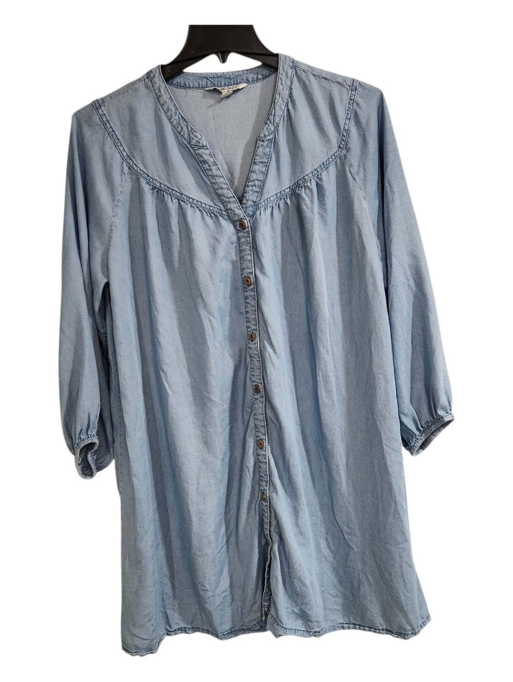 The Pioneer Woman Mini Button Up  Tunic Shirt  Dress Sz L Blue Chambray Lyocell